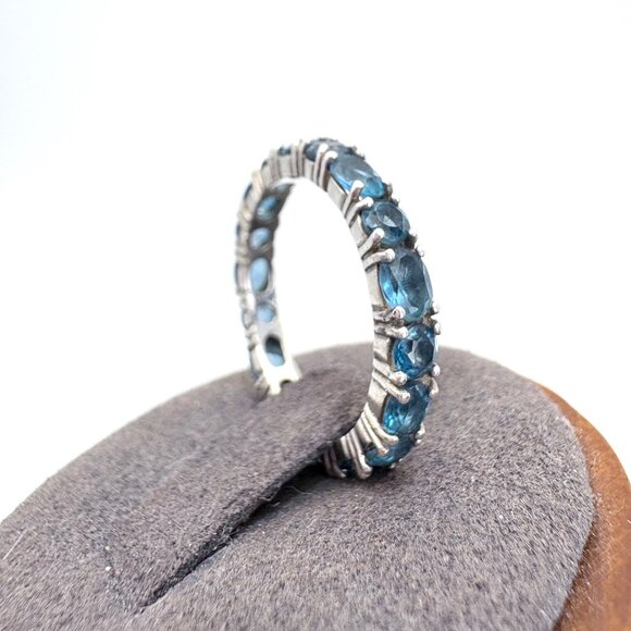 Sterling Silver 925 Blue Topaz Prong Set Eternity Band Stackable Ring Size 7 - Picture 4 of 9